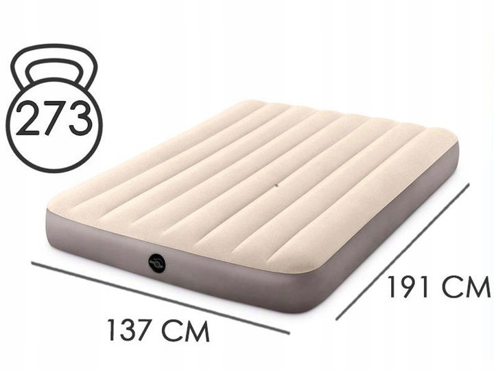 Materac Dmuchany Welurowy 2-osoobowy Turystyczny Łóżko 191x137x25cm Intex