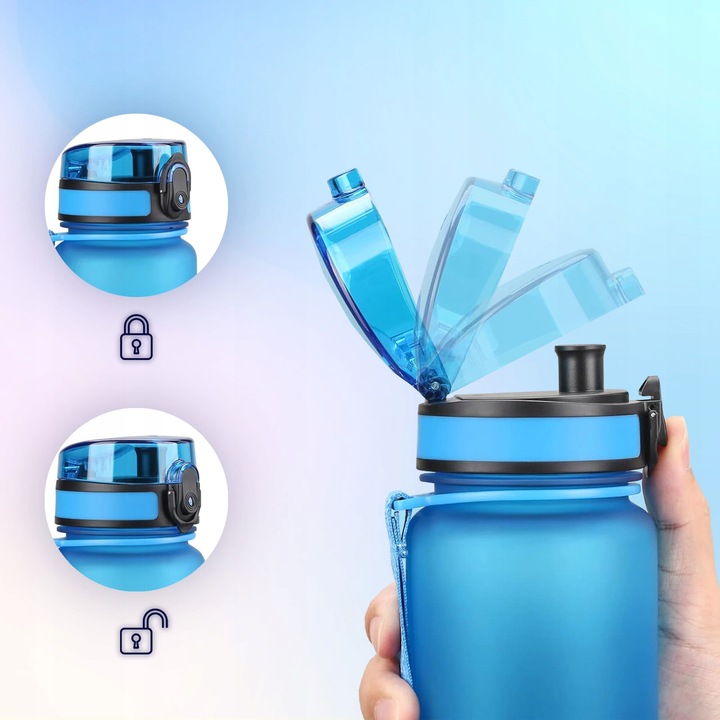 BIDON NA WODĘ 1L BUTELKA Z MIARKĄ MOTYWACYJNĄ TRITAN NIEBIESKO-ŻÓŁTA