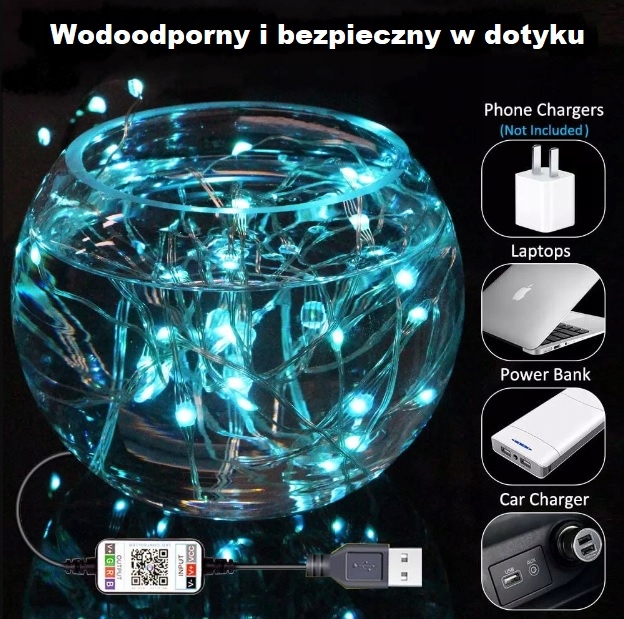 Inteligentne lampki choinkowe 10m 100led WiFi