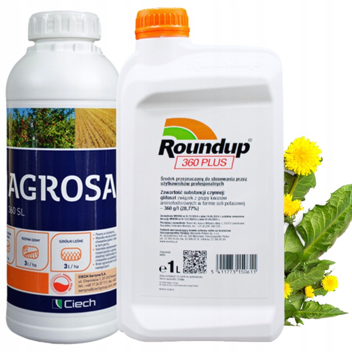 ZESTAW Preparat chwastobójczy Roundup Plus 360 SL 1L + AGROSAR 360 1 L