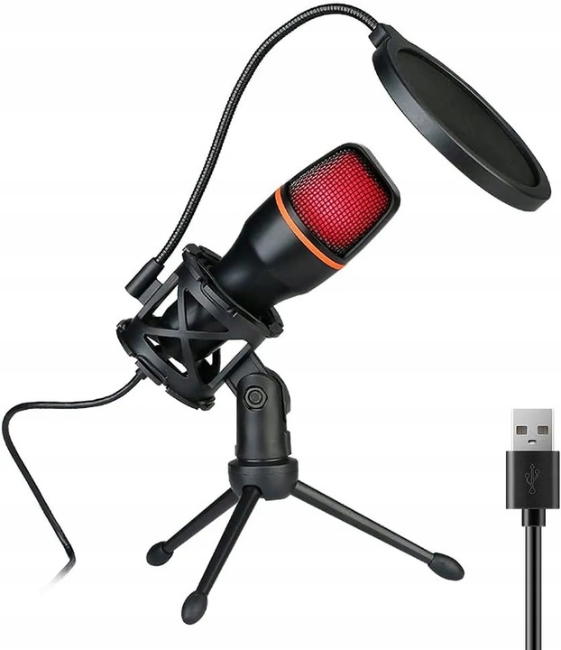 MIKROFON DO KOMPUTERA POJEMNOŚCIOWY GAMINGOWY STUDYJNY KARAOKE FILTR USB