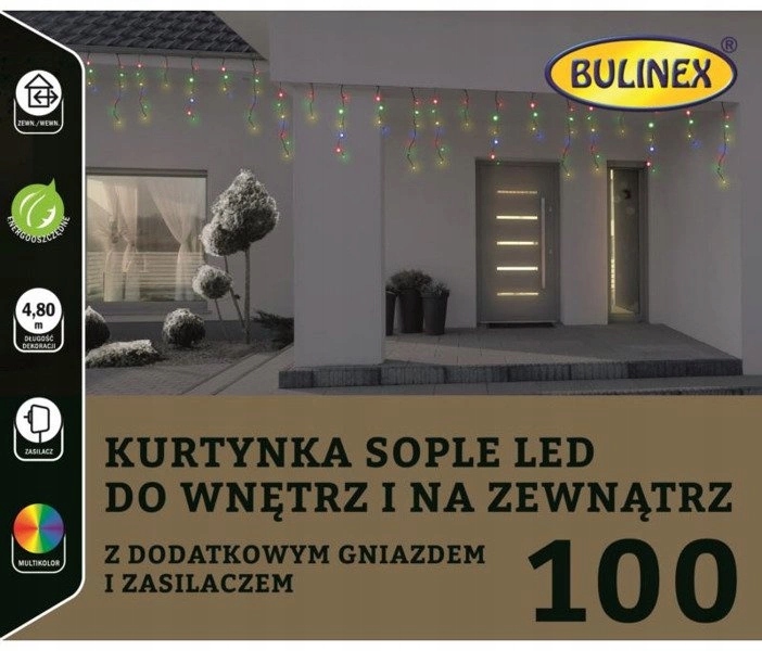 lampki Kurtyna sople - Bulinex 100LED - 4,8m - multikolor - zewnętrzne IP44