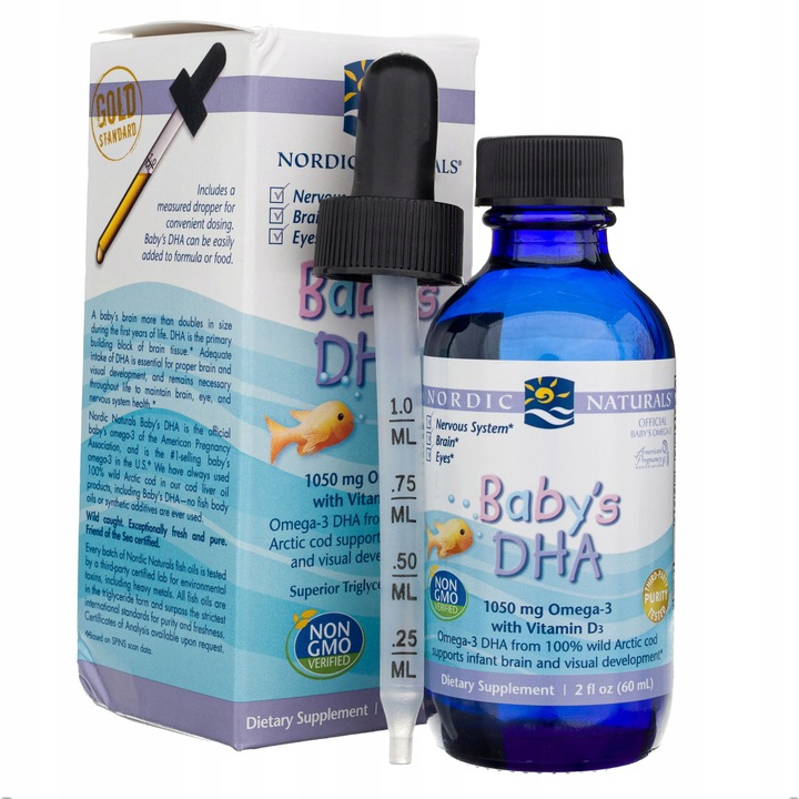 Nordic Naturals Babys DHA Omega 3 Tran Dla Dzieci Wygodny Zakraplacz 60ml