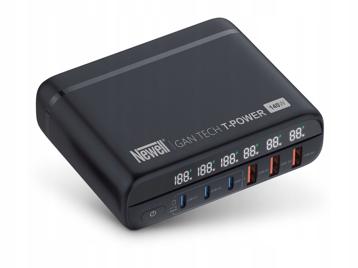 Ładowarka sieciowa z adapterami Newell GaN Tech T-power 140W 3xUSB-C 3xUSB