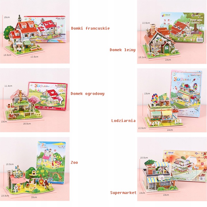 6x Miniaturowy domek 3D PUZZLE DIY ZABAWK dla dzieci Prezent