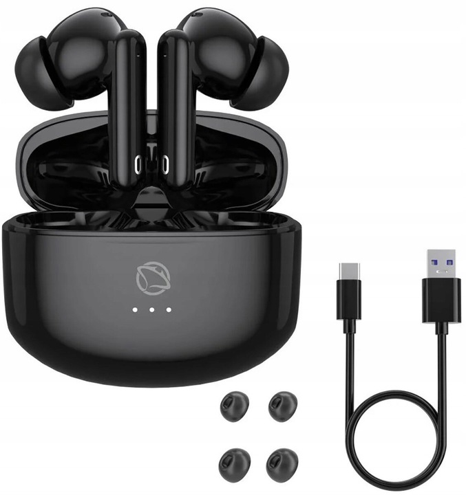 CZARNE Słuchawki Dokanałowe Bezprzewodowe MANTA Rytmo Bluetooth 5.3