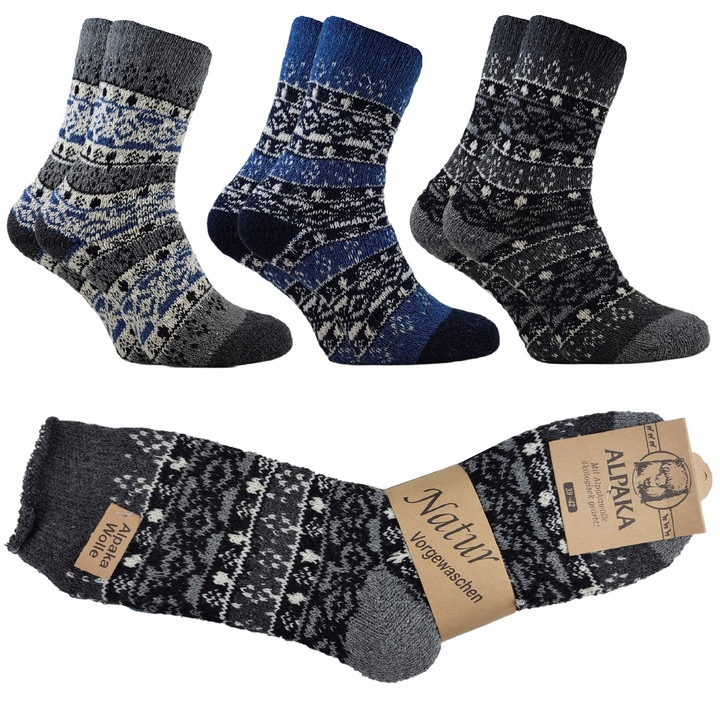 SKARPETY MĘSKIE ŚWIĄTECZNE WEŁNIANE GRUBE SKARPETKI ALPAKA 3-PAK 35-38