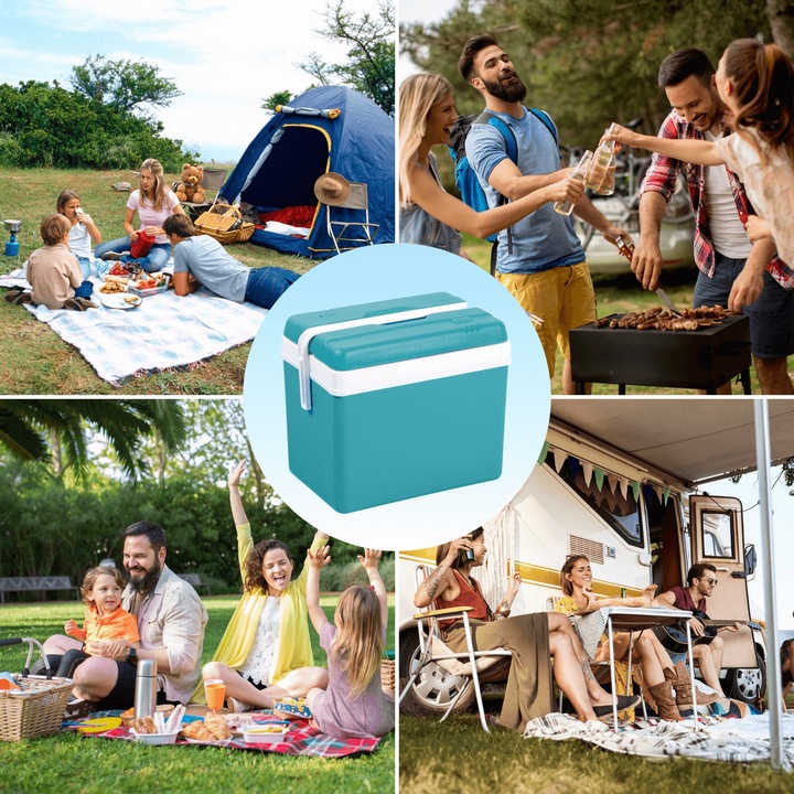 LODÓWKA TURYSTYCZNA 35L TURKUSOWA na WKŁADY MROŻĄCE do auta KAMPERA łodzi