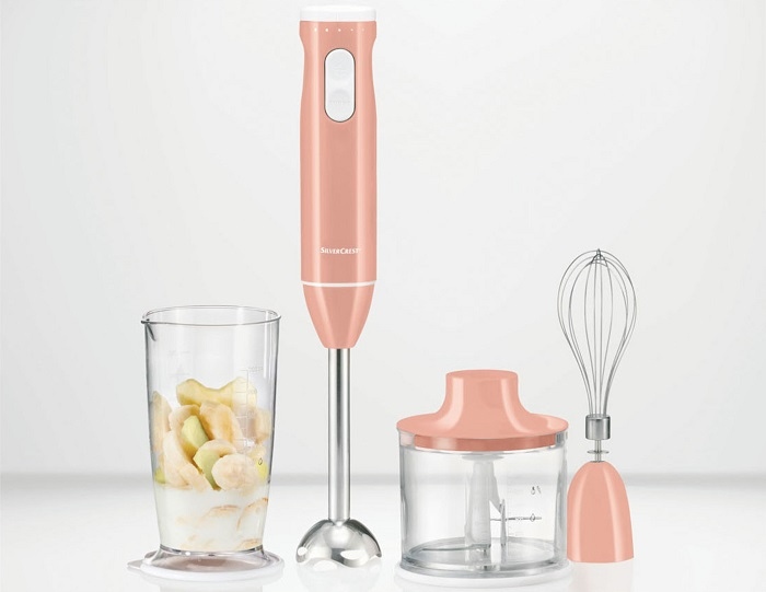 Blender ręczny SilverCrest SSMS 600 E3 rozdrabniacz mikser pojemnik różowy