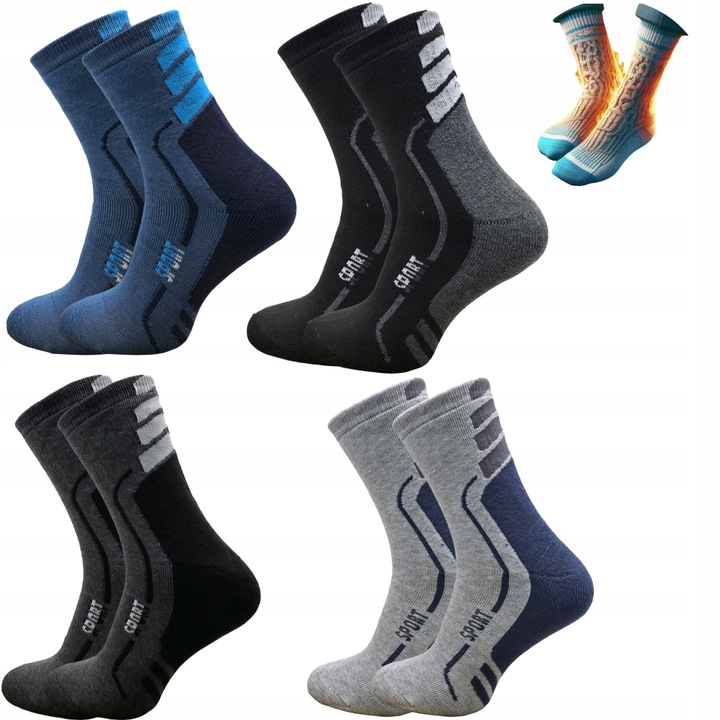 4x pary SKARPETY męskie zimowe THERMO bawełniane grube FROTTE mocne 43-46