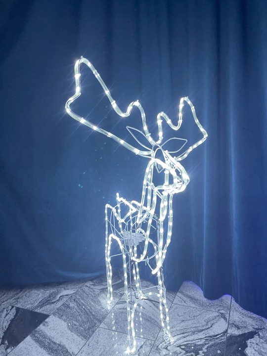 Ozdoba świąteczne RENIFER ŚWIECĄCY Z RUCHOMĄ GŁOWĄ BIAŁY Zimny ZEWNĘTRZNY