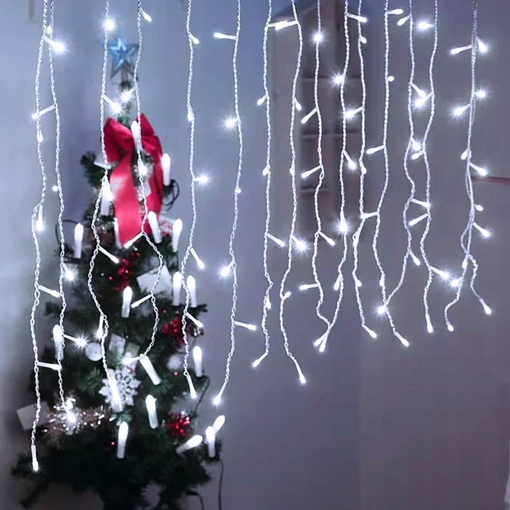 LAMPKI SOPLE 500 LED KURTYNA 13,2M ZEWNĘTRZNE WEWNĘTRZNE zimny biały