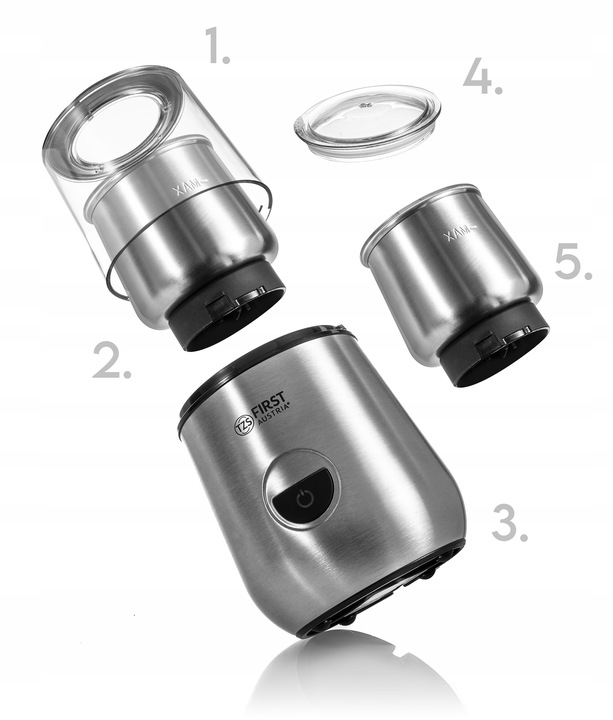 Młynek do kawy i spieniacz do mleka First Austria