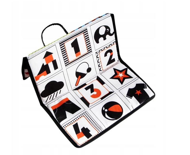 DUŻA KSIĄŻECZKA SENSORYCZNA Z LUSTERKIEM KONTRASTOWA MIĘKKA NAUKA WIDZENIA