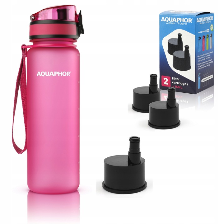Butelka z filtrem Aquaphor City Różowa Bidon 0,5L Filtr Węglowy 3 Wkłady