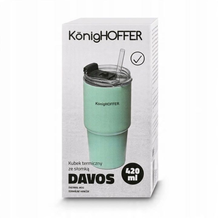 KUBEK TERMICZNY ze słomką PRÓŻNIOWY Konighoffer Davos 420 ml zielony