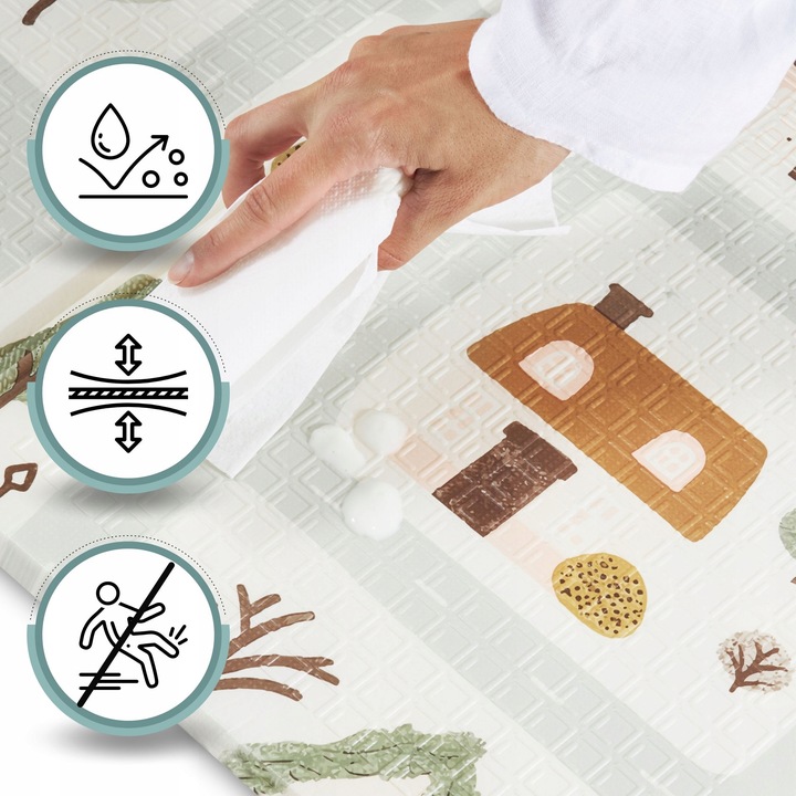 Dwustronna Mata Piankowa Składana 180x120 Urocze Miasteczko/Piaskowy Beż