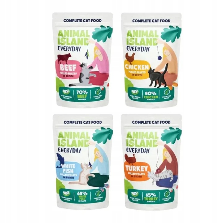 Animal Island Karma mokra dla kota Wołowina/Kurczak/Indyk/Biała ryba 40x85g