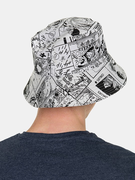 BUCKET HAT młodzieżowa czapka KAPELUSZ RYBACKI komiks bawełniany biały