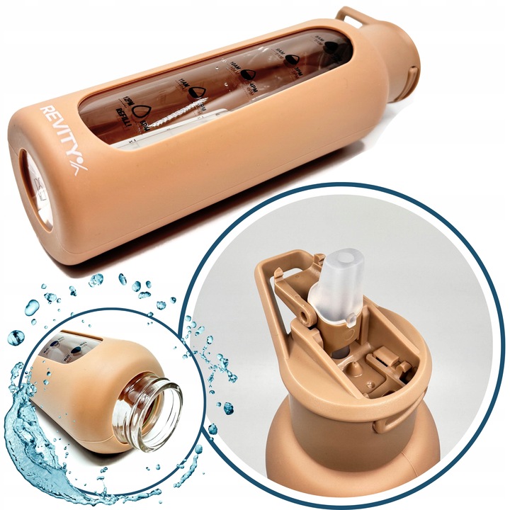 SZKLANA BUTELKA NA WODĘ BIDON SHAKER Z MIARKĄ I DZIUBKIEM SILIKONOWE ETUI