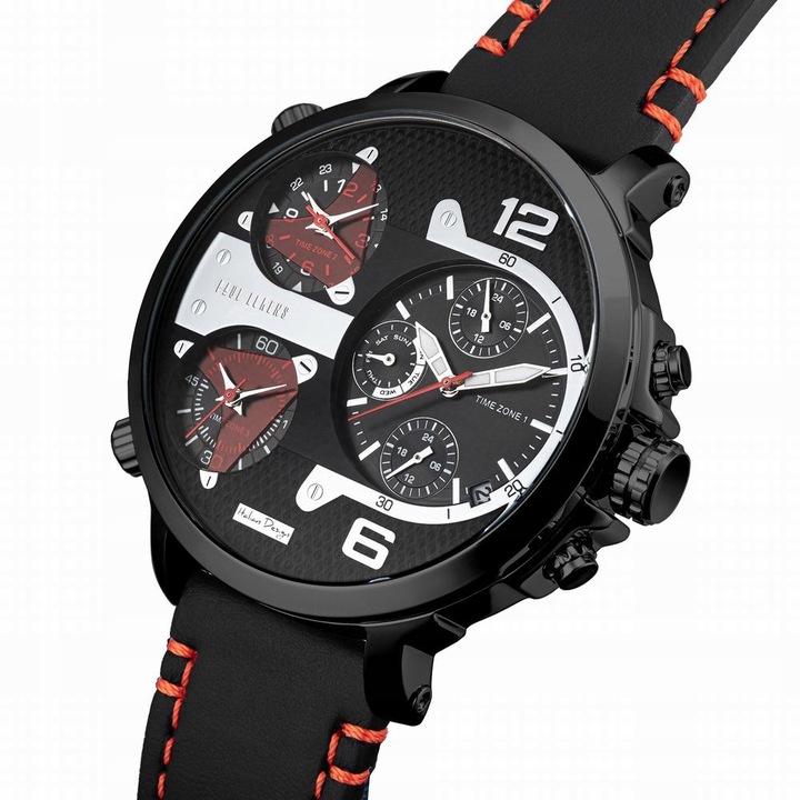 Duży zegarek męski Paul Lorens TEZERT multidatownik + strefy czasowe GRAWER