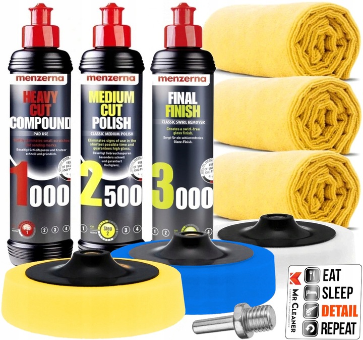 3x Pasta Polerska Menzerna Polerowanie Lakieru Polerka Auta Rys Gąbki 250ml