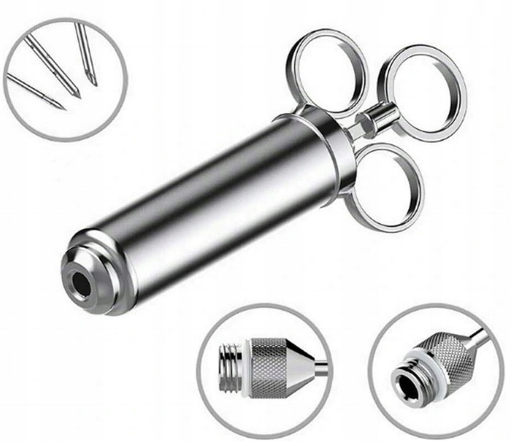 Strzykawka do PEKLOWANIA Natrysku Mięsa MARYNATĄ NASTRZYKIWARKA Stal 3 IGŁY