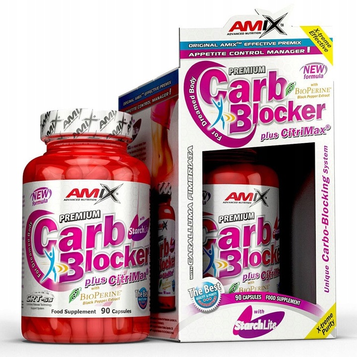 AMIX Carb Blocker 90caps KONTROLA WAGI SPALACZ TŁUSZCZU BLOKER APETYTU