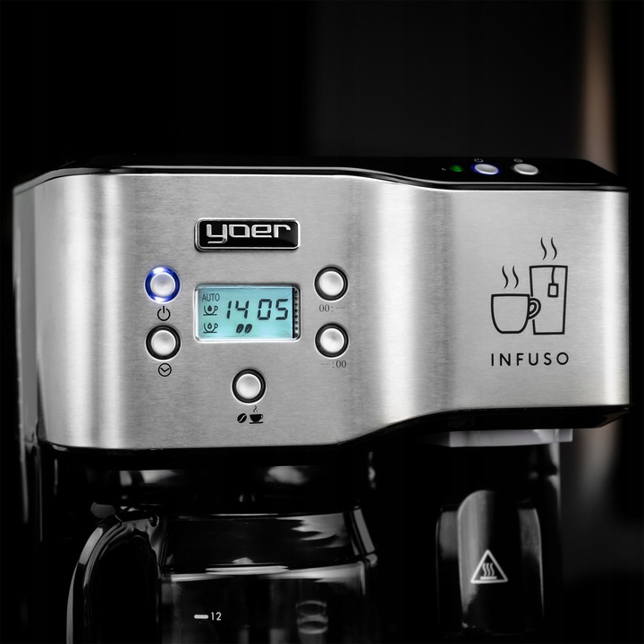Ekspres przelewowy kawy 2w1 Yoer 1900W +Dystrybutor wody na herbatę +Timer