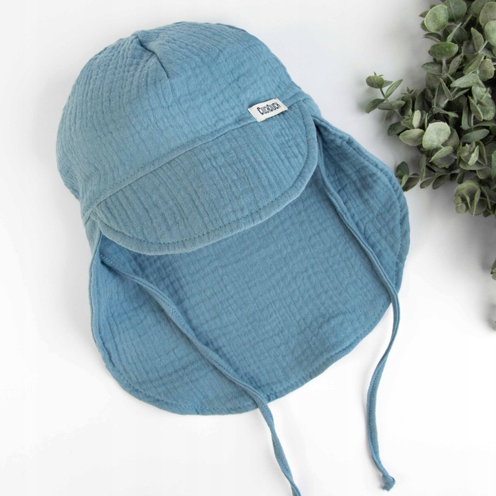 CZAPKA MUŚLINOWA Z OKAPEM czapeczka dziecięca z daszkiem na słońce 44-46