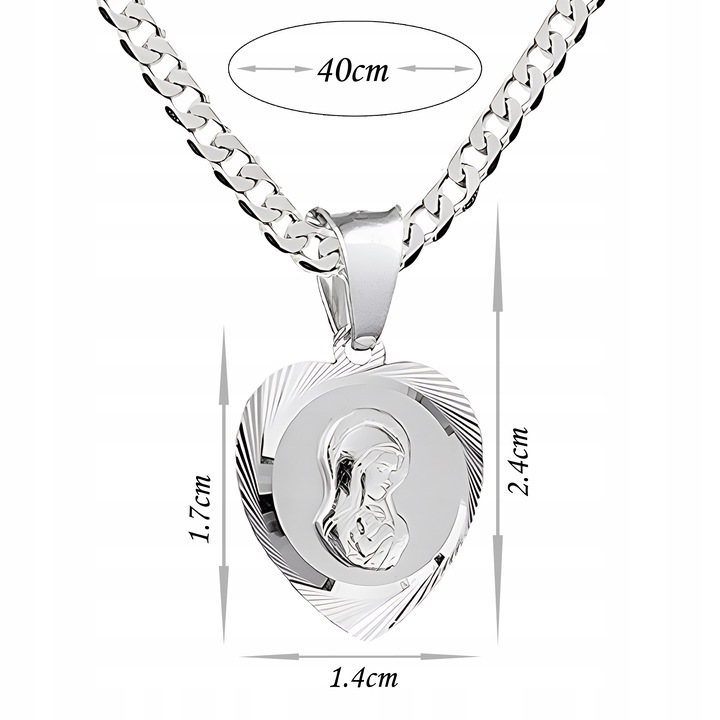 Srebrny łańcuszek komunijny 40 cm 925 i medalik Matka Boska dla chłopca