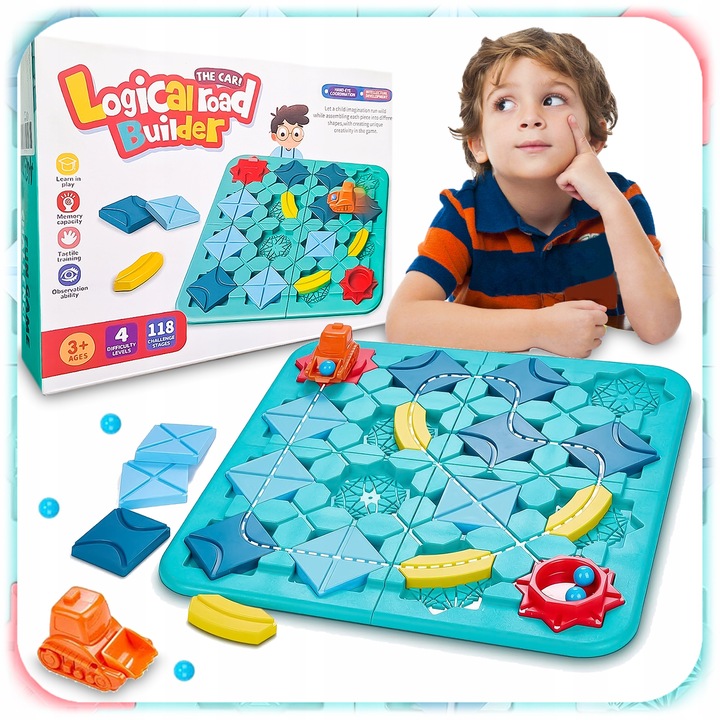 GRA LOGICZNA DLA DZIECI Układanka Labirynt Budowanie Drogi Klocki PREZENT