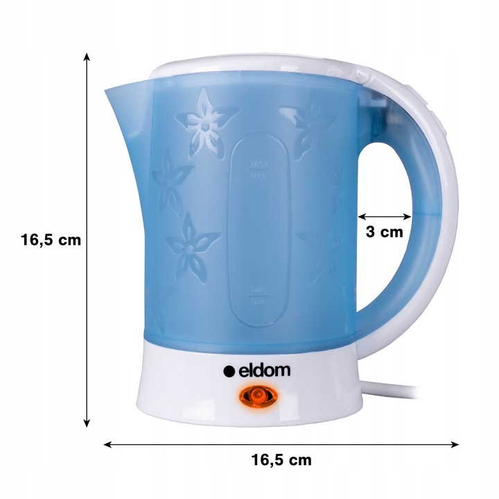 Czajnik elektryczny turystyczny 650W Eldom 0,6L mały podróżny plus 2 kubki