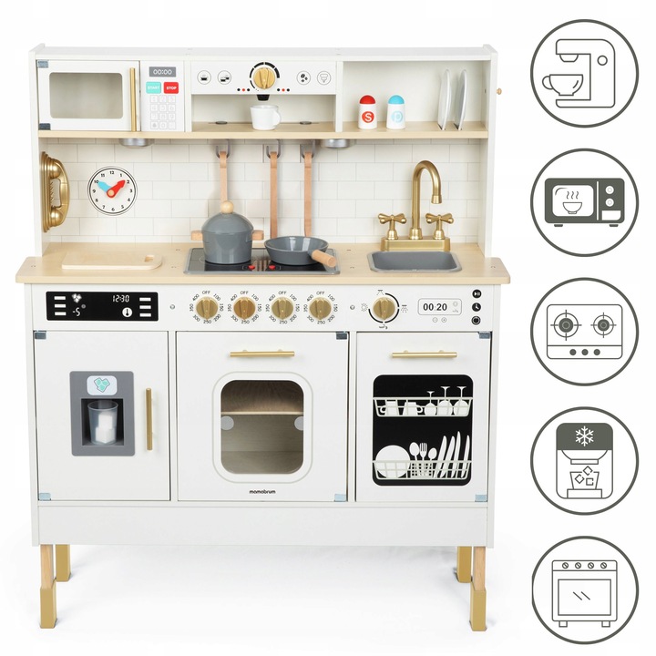 Duża Interaktywna Edukacyjna Drewniana Kuchnia z Oświetleniem LED 2 Poziomy