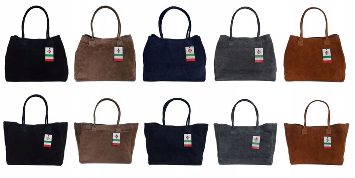 Duża pojemna zamszowa torba XXL Vera Pelle wygodna Włoska skórzana 3 komory