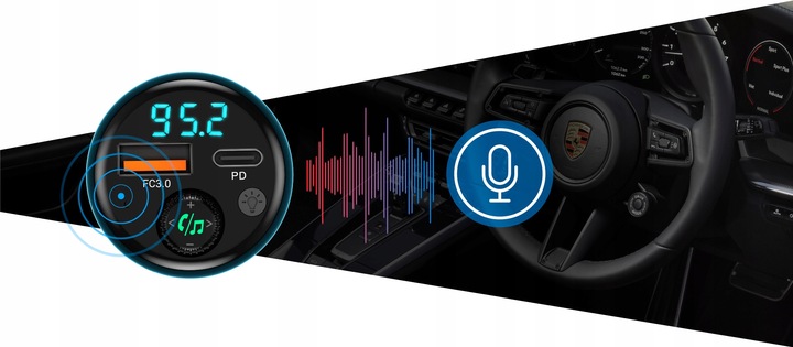 Transmiter FM Bluetooth Navitel BHF05 MAX zestaw głośnomówiący, USB-A USB-C