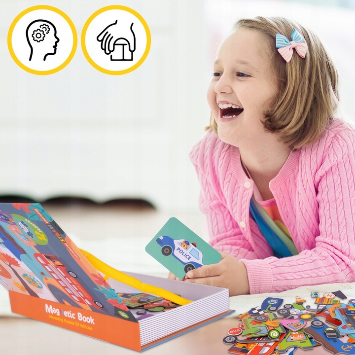 UKŁADANKA MAGNETYCZNA KSIĄŻECZKA PUZZLE POJAZDY 12 NA MAGNES 65 ELEMENTÓW