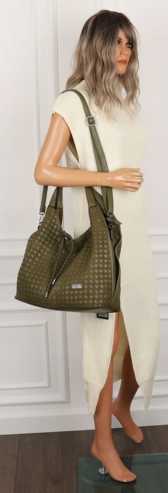 Torebka damska worek na ramię A4 elegancka pleciona pojemna CC6592 Zielona