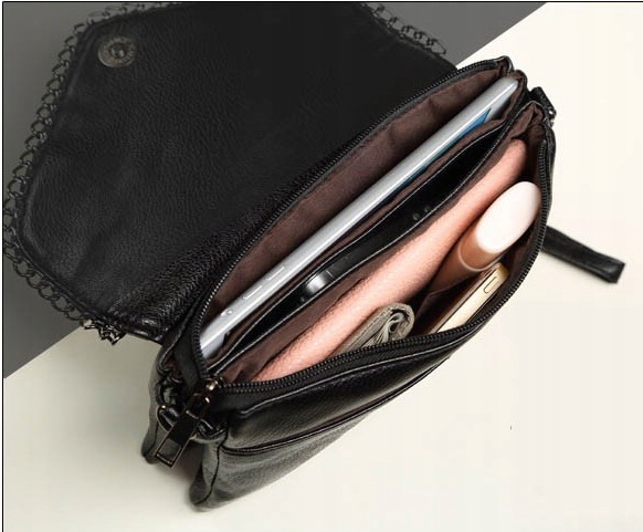 Torebka Damska CZARNA Kopertówka Łańcuch na Ramię Pasek EKO Skóra Krokodyla