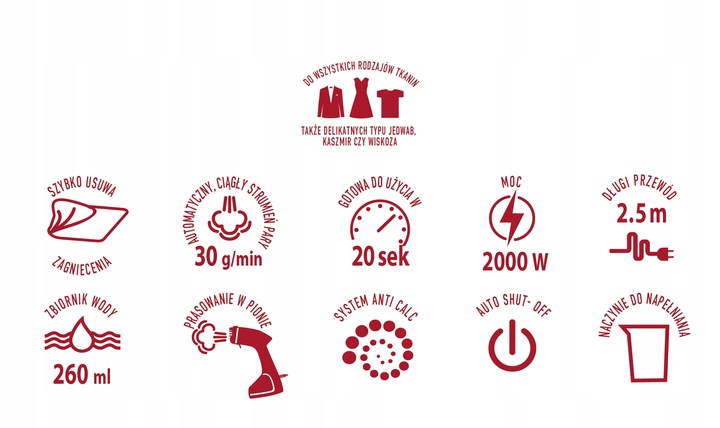 Parownica do ubrań żelazko parowe duża moc 2000W czarna MPM MZP-03