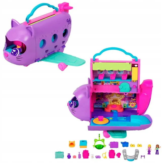 POLLY POCKET KOTOLOT ZESTAW KOCI SAMOLOT + 2 LALKI I AKCESORIA HWP19