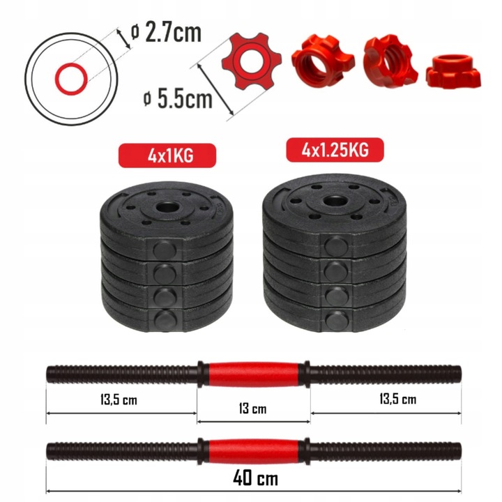 HANTLE ZESTAW HANTLI REGULOWANYCH DO ĆWICZEŃ 10 kg 2 X 5 kg + SZTANGA