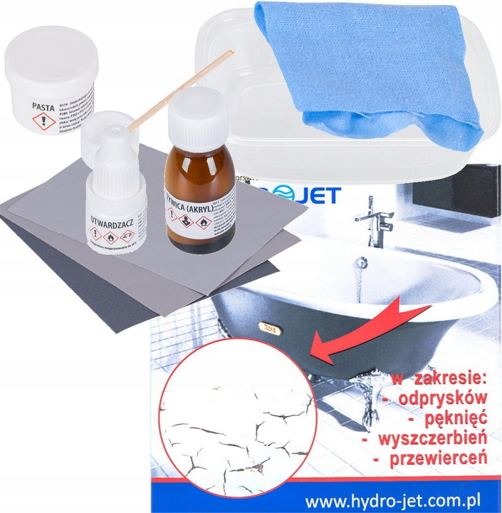 NAPRAWCZY ZESTAW DO WANIEN BRODZIKÓW AKRYLOWYCH EMALIOWANYCH NAPRAWA