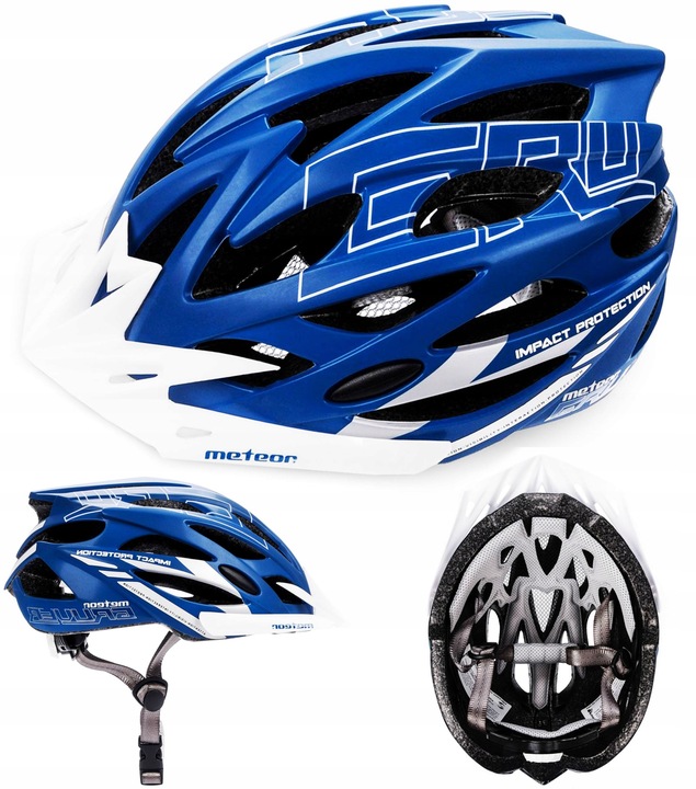 Kask rowerowy regulowany METEOR GRUVER blue/white r.L 58-61 cm