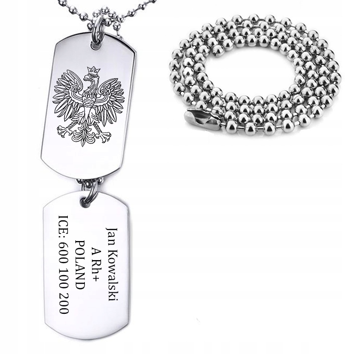 Nieśmiertelnik Wojskowy z Grawerem Podwójny Stal 316L, Męski