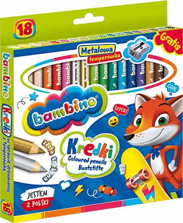 Kredki ołówkowe grube Bambino 18 kolorów 15cm