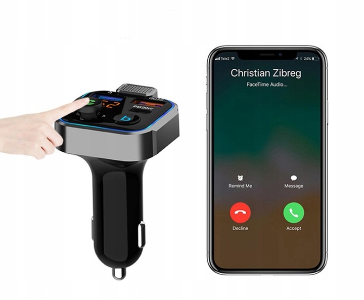 TRANSMITER FM BLUETOOTH SZYBKA ŁADOWARKA QC USB PD