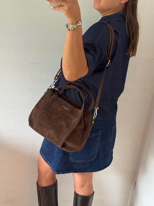 Torba Flora&Co torebka czekoladowa zamsz zamszowa eco brązowa shopper viral