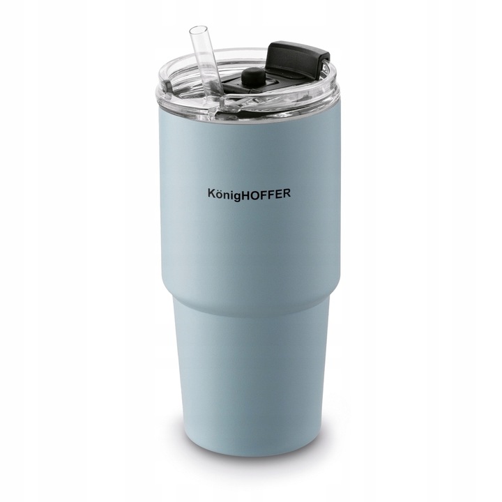 KUBEK TERMICZNY ze słomką PRÓŻNIOWY Niebieski Konighoffer Davos 420 ml