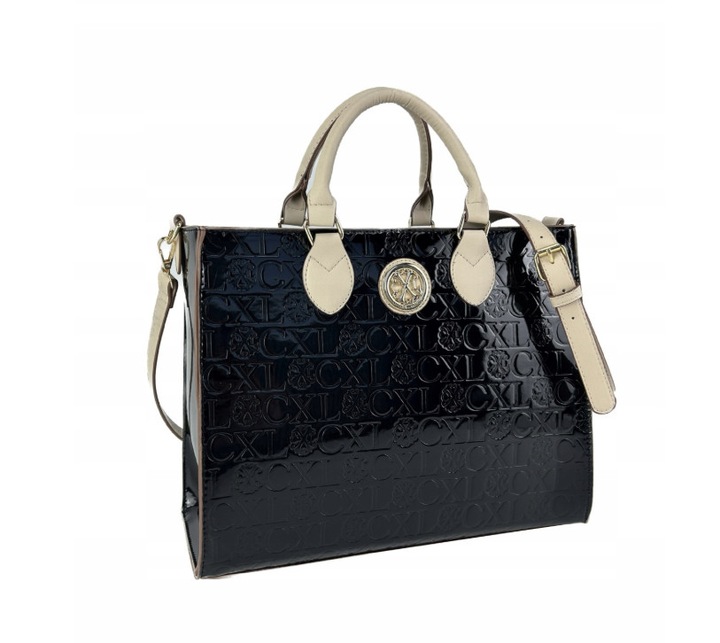 CZARNA LAKIEROWANA TOREBKA Z LOGO CLX BY CHRISTIAN LACROIX 28 X35 CM